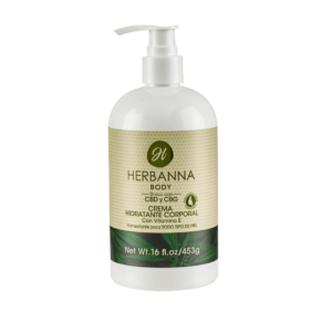 Imagen de referencia de crema hidratante corporal con CBD de la marca Herbanna.