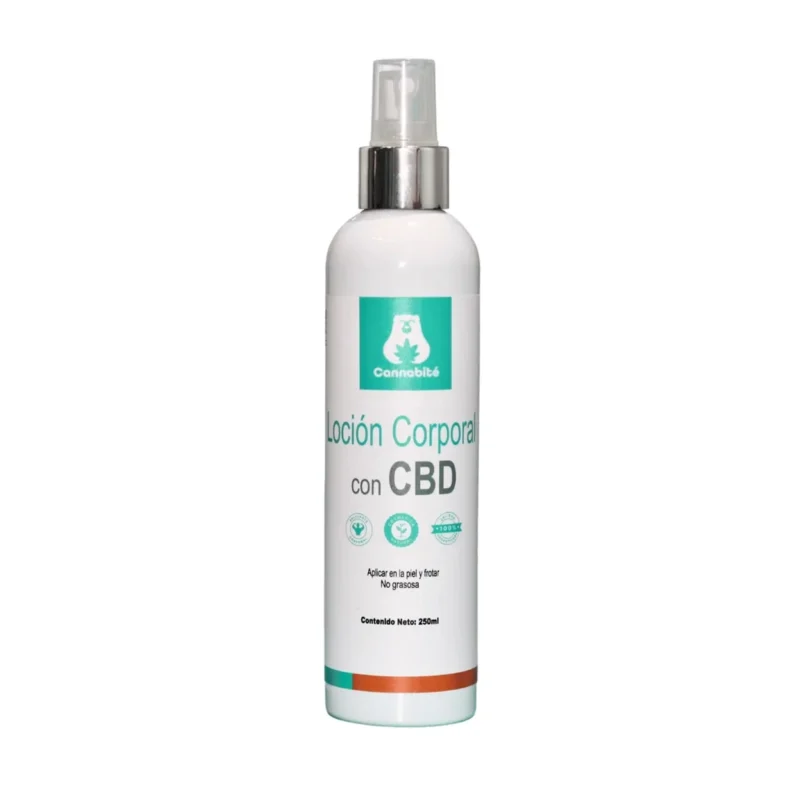 Loción muscular con CBD y mentol en fondo blanco.