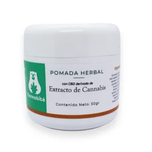 Imagen de referencia de nuestra pomada de 50 gramos Cannabité. Ayuda en la regeneración de los tejidos y funciona como cicatrizante.